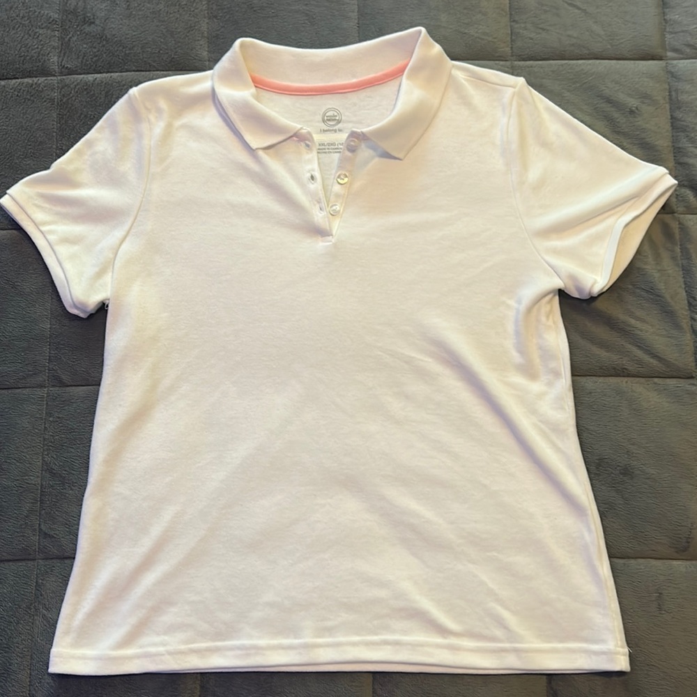 Wonder nation 3 button up white cotton tee shirt